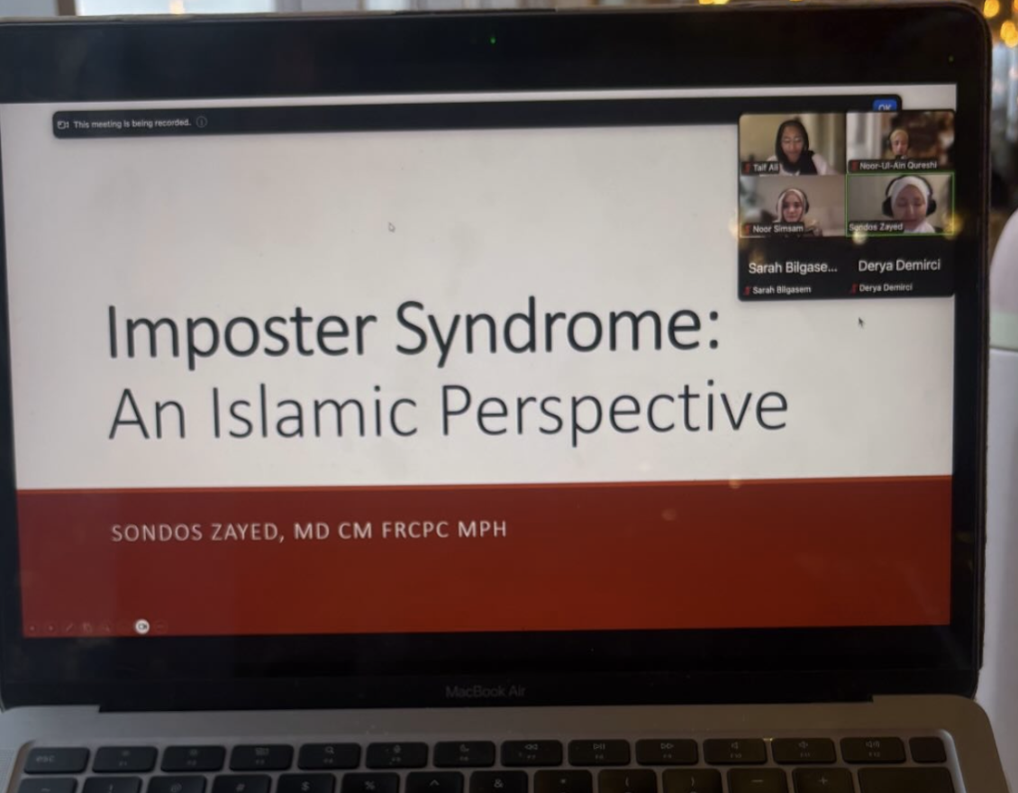 Dr. Sondos Zayed presenting Imposter Syndrome: An Islamic Perspective in an online session.