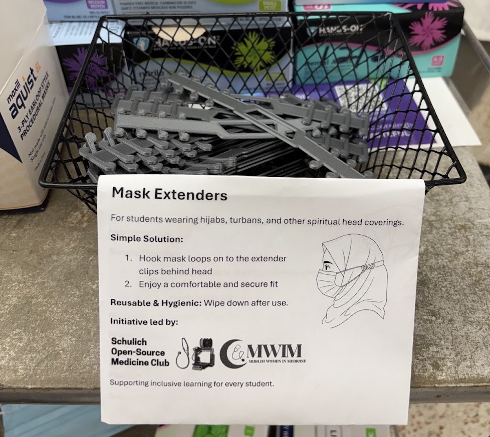 Mask extenders provided for students wearing hijabs, turbans, and other spiritual head coverings.